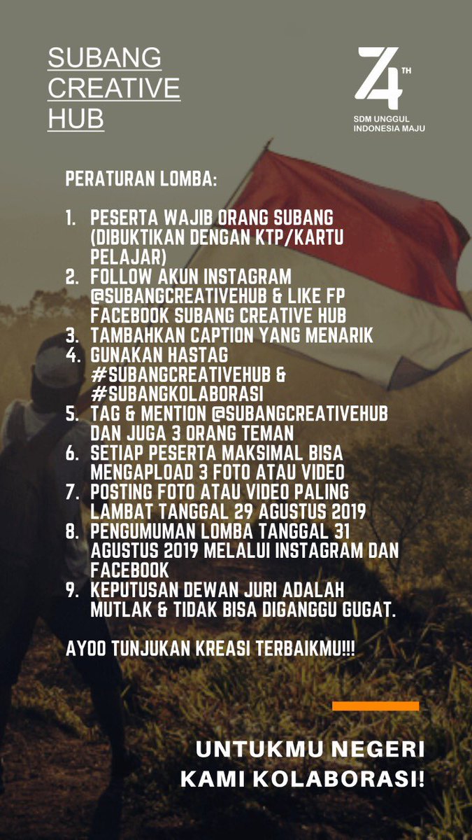 Yuuk ikutan lomba :)
#subangcreativehub #Subangkolaborasi 

<a href="/PemkabSubang/">Pemkab Subang</a> <a href="/kotaSUBANG/">IG kotasubang</a> <a href="/zonasubang/">SUBANG KIWARI</a> <a href="/Gosipsubang/">Gosip Subang</a> <a href="/SubangHits/">SUBANG HITS</a> <a href="/SubangMuda/">SUBANG MUDA</a> @KicauSubang