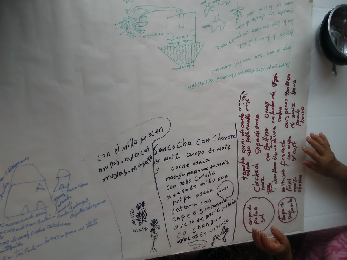 Obusinga's tweet photo. Taller de recuperación de memoria alimentaria en el Municipio de Los Santos; Se recordaron algunos alimentos como:queso reinoso,guaimaros, pepas de pan, patos que se cazaban en la laguna, frijol San Joaquin, avisperos de maiz, guarapo,entre otros.Proyecto apoyado por @mincultura https://t.co/yjvag0uj1m