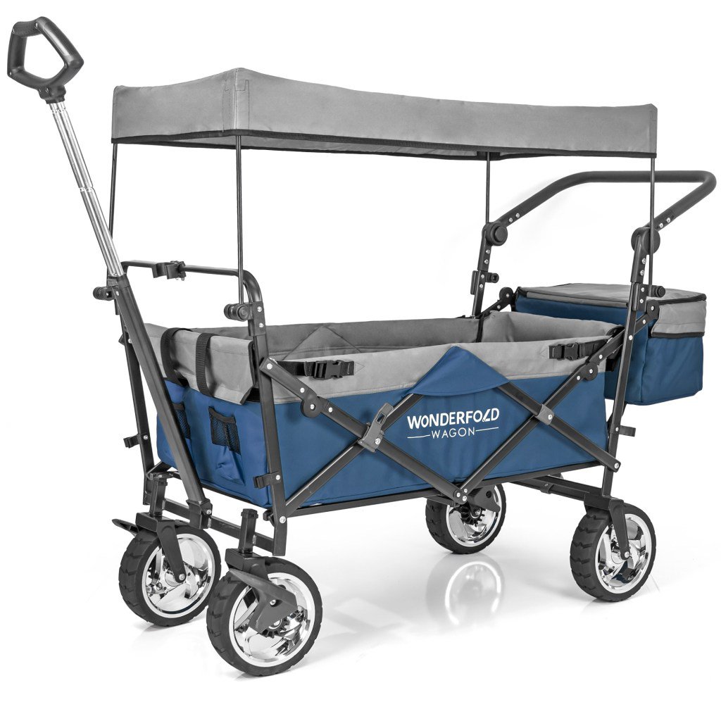 Push Pull Utility Folding Wagon with Removable Canopy (Navy) wonderfoldwagon.com/index.php/prod…