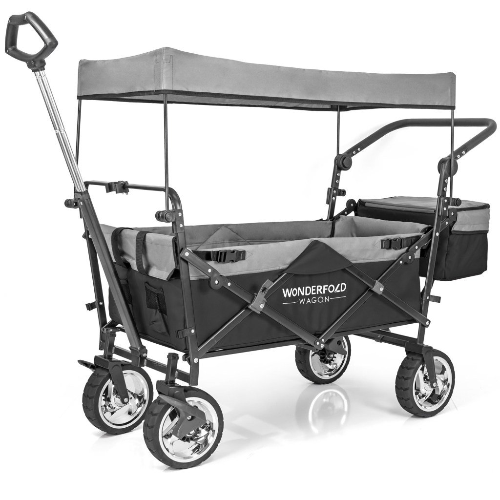 Push Pull Utility Folding Wagon with Removable Canopy (Black) wonderfoldwagon.com/index.php/prod…