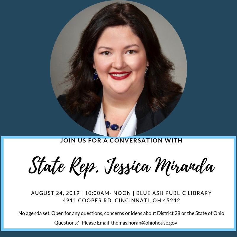 JessicaEMiranda's tweet photo. Want to chat with YOUR State Representative? Join me for a conversation in @BlueAshOhio
this Saturday. No speeches, no agenda, just Java with Jessica #servantleadership #JavaWithJessica #jessicaforohio https://t.co/BE94gIcO4g