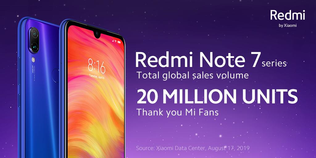 Xiaomi's tweet image. #RedmiNote7 series global sales volume now exceeds 20 million units. We couldn&apos;t have done it without our amazing Mi Fans. #NoMiWithoutYou #48MPforEveryone

Stay tuned, there&apos;s more to come!