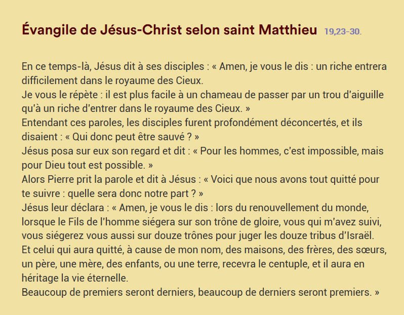 IRFMx's tweet photo. L’#Évangile du #jour :
« #Jésus leur #déclara :  “#Amen, je vous le #dis : celui qui aura #quitté, à #cause de mon #nom, des #maisons, des #frères, des #sœurs, un #père, une #mère, des #enfants, ou une #terre, #recevra le #centuple, et il aura en #héritage la #vie #éternelle” ». https://t.co/m0gV0OvzTQ