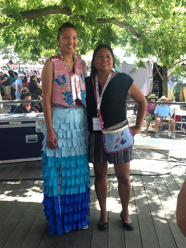 p2x_p's tweet photo. 2019 SFIM clothing contest

“When she brings the rain”
Designer-Sage Moutainflower 

(Fully beaded vest, and ribbon skirt) 

#NativeAmerican  #NativeDesigner #Fashion #indianmarket #SantaFe https://t.co/npcj6JoTZm