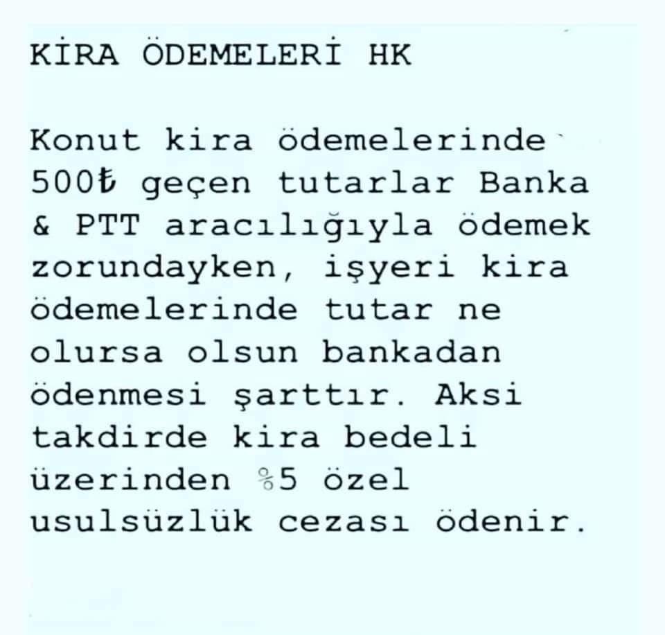 muhasebeburosu's tweet photo. #Konut #kira #ödeme lerinde 500 TL yi geçen tutarlar #banka veya #ptt aracılığıyla ödenmek zorundayken, #İŞYERİ #KİRA ödemelerinde tutar ne olursa olsun #bankadan ödenmesi şarttır. https://t.co/kLSt5XtrFz