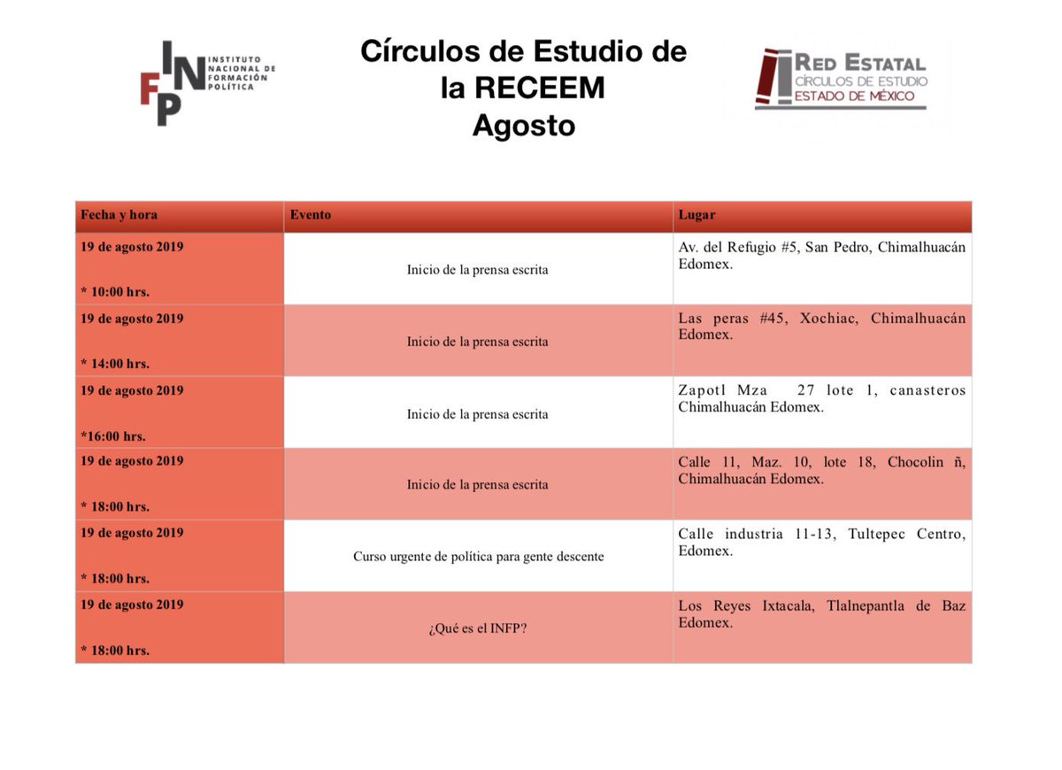 RECEEM2's tweet photo. Esta semana la RECEEM tendrá una gran cantidad de círculos de estudio trabajando, acércate al que más te llame la atención.  
#RECEEM #LaFormaciónpolíticaVa https://t.co/csJ0eDpaVB