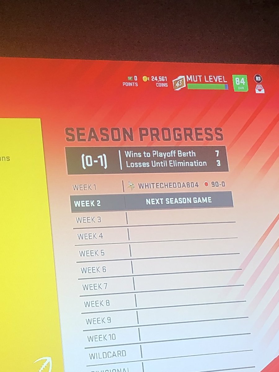 therickfalcon's tweet photo. @EAHelp I was winning an online game 90-0 and I was given the loss after my opponent lost connection https://t.co/23CdJG8ekp