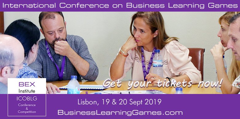 BizLearningGame's tweet photo. The International Conference on Business Learning Games (#ICOBLG) and the International Business Learning Games Competition (#IBLGC #iblgc2019) - 19th & 20th September in #Lisbon.
Here's the Agenda: https://t.co/fjigFv7Ust
#seriousgames #training #learning #gbl #games https://t.co/NUNLO4TLQi