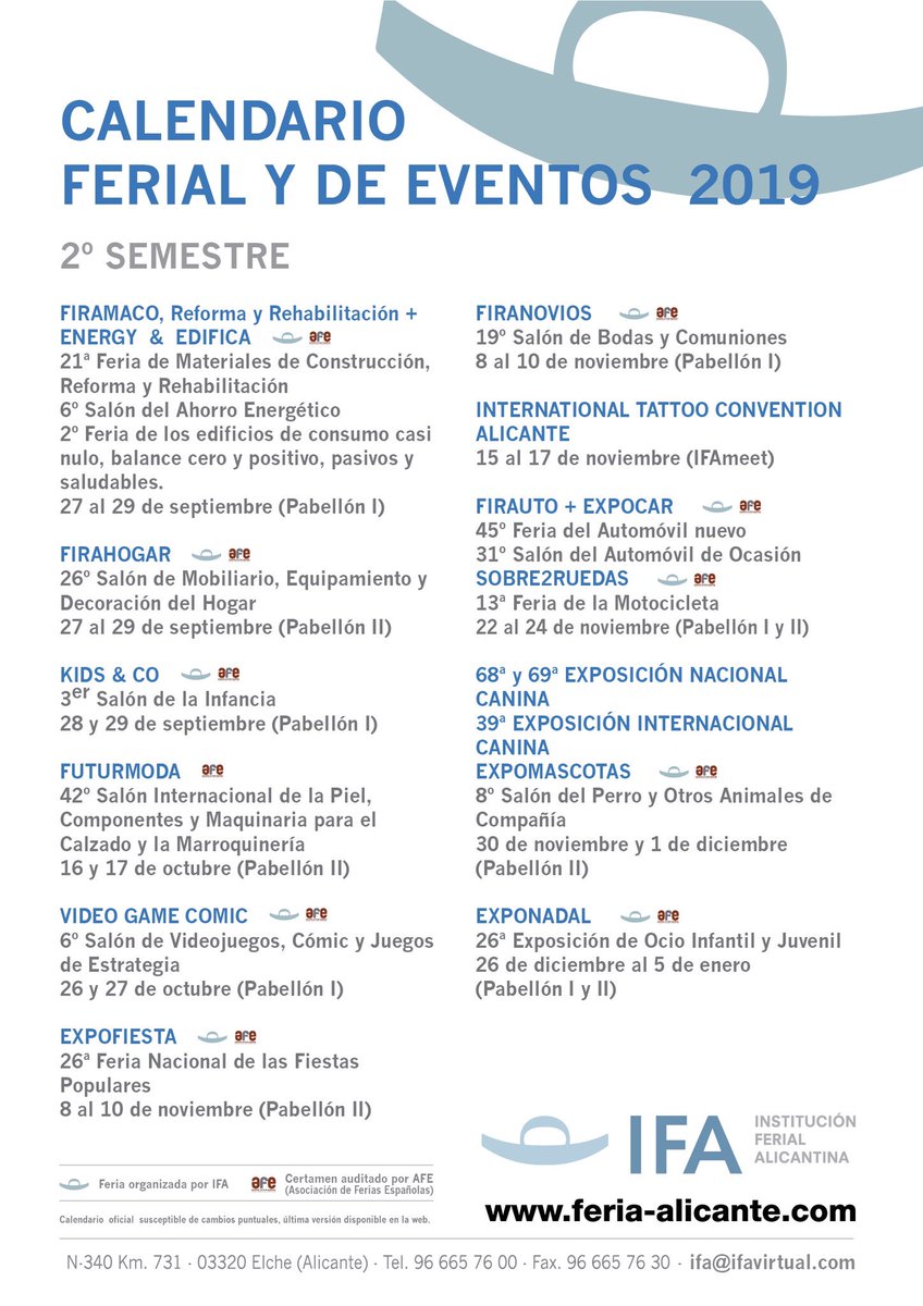 Calendario de ferias del último cuatrimestre. Más info en feria-alicante.com