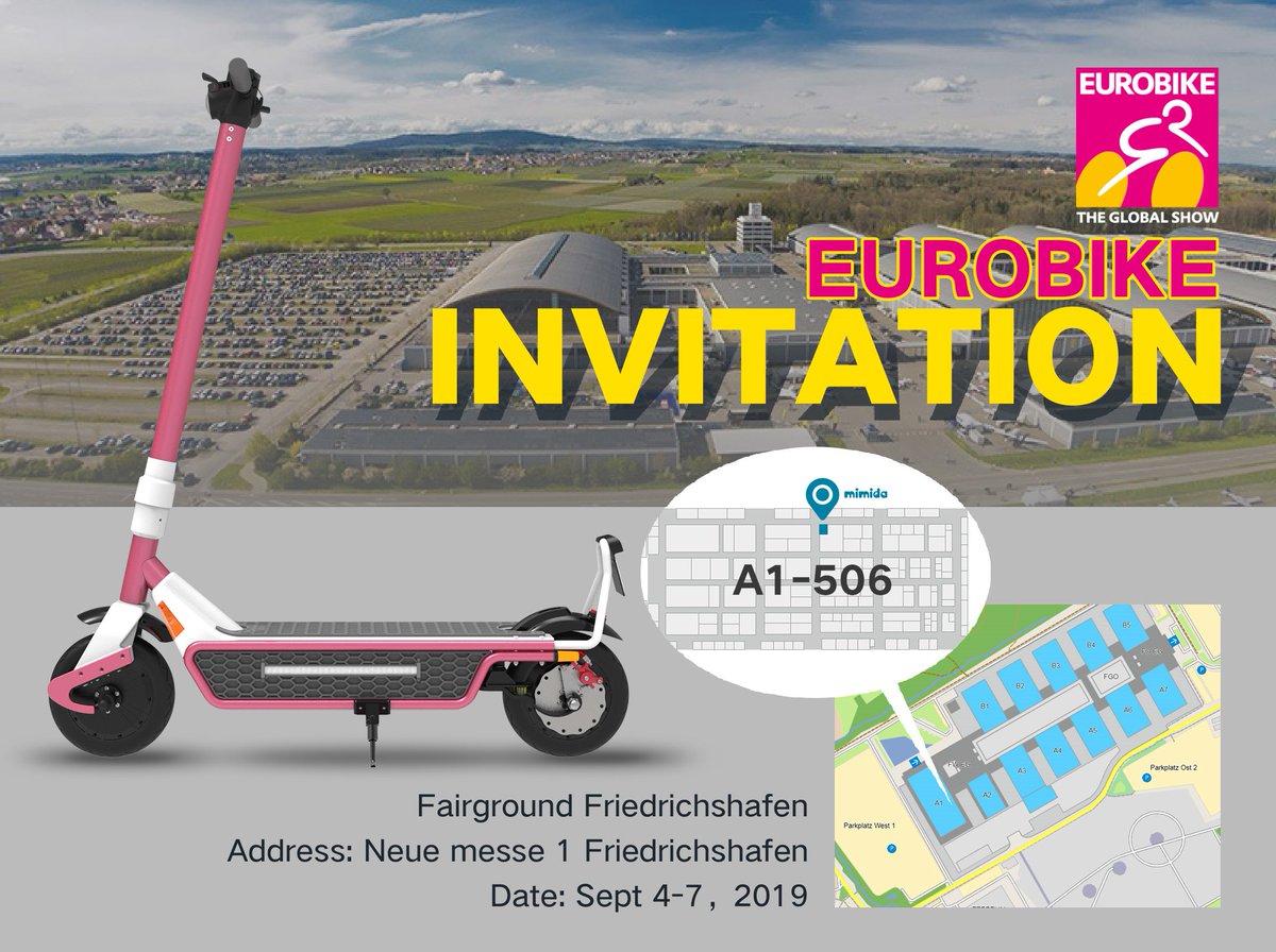 MimidaScooter's tweet photo. @MimidaScooter will attend @EUROBIKE_SHOW from Sep 4-7, 2019. Welcome to visit us at A1-506. #eurobike #mimida #escooter #maas #micromoblility #electricscooter https://t.co/mXld1pf3JY