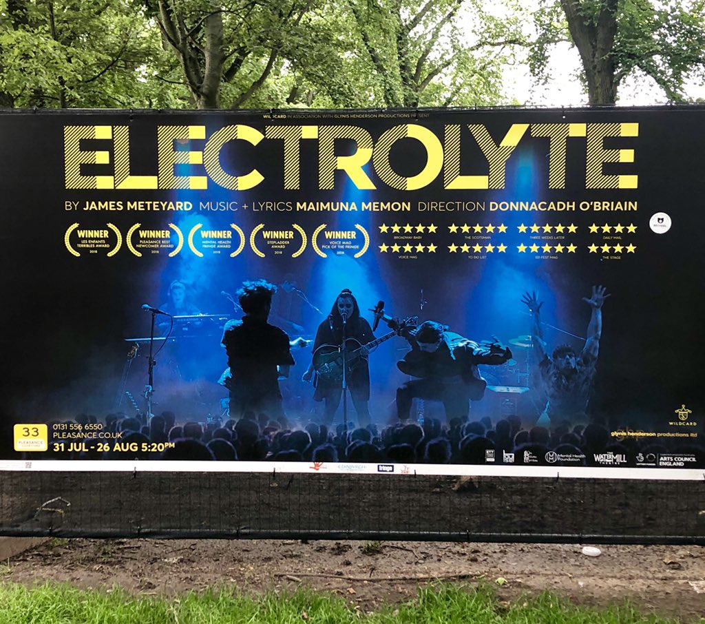 theatrehinton's tweet image. Lon/Edi19 Day15/Show43: Gig theatre alive and well at @edfringe. @WildcardTheatre #Electrolyte at @ThePleasance is great example, driven by great script flipping between prose and performance poetry, strong band and stunning central performance. Recommended #HowManyShowsIn16Days?