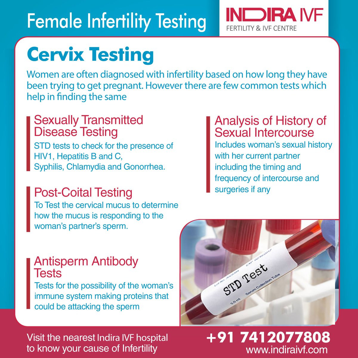 IVFIndira's tweet photo. Doctors use a variety of ways to identify any problems that might help cause fertility trouble. One of the them is Cervix testing which can detect cervical cancer or sexually transmitted diseases.
Call us at +91 7412077808
#Cervixtesting #infertilitytest #indiraivf https://t.co/81Kw0fXa4M