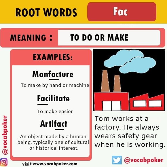 vocabpoker's tweet photo. Root word - Fac
#vocabpoker
#english #vocabulary #gre #ielts #toefl #gmat #sat #SATs2019 #learnenglish #SpeakYourself #speaking #learn #onlinelearning #teacher #Professor #game #pokeronline #spelling #word #grammar #language #languagelearning https://t.co/DpAyTII4IL