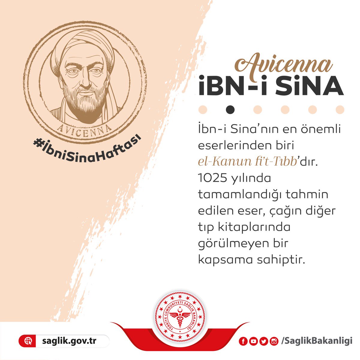 saglikbakanligi's tweet photo. İbn-i Sina’nın en önemli eserlerinden biri el-Kanun fi’t-Tıbb’dır. 1025 yılında tamamlandığı tahmin edilen eser, çağın diğer tıp kitaplarında görülmeyen bir kapsama sahiptir. #İbniSinaHaftası https://t.co/7P3HUrz8mu