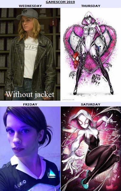 Naevia_Cosplay's tweet photo. And my #LineUp for the #Gamescom this week. ^-^
#CarolDanvers #CaptainMarvel #CivilVersion #MCU #Marvel #SpiderGwen #VenomGwen #Gwenom #GwenStacy #Kara #AX400 #Android #DBH #Detroit #DetroitBecomeHuman #Cosplay #Selfie #CosplayGirl https://t.co/iLp5wnFBOJ