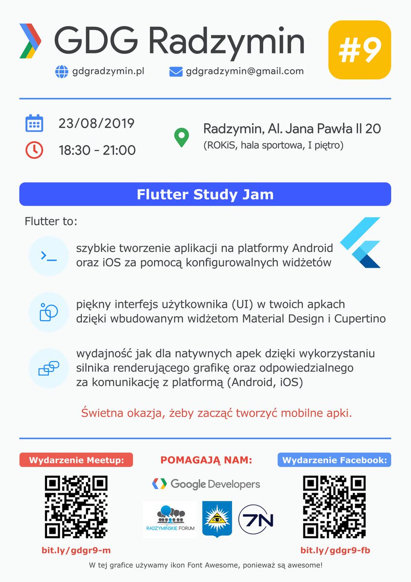 Again with the help of Google and @7NPoland
we're going to share some knowledge. Flutter is an opportunity, don't miss it. #gdgradzymin  #flutterstudyjam  #flutter #gdg