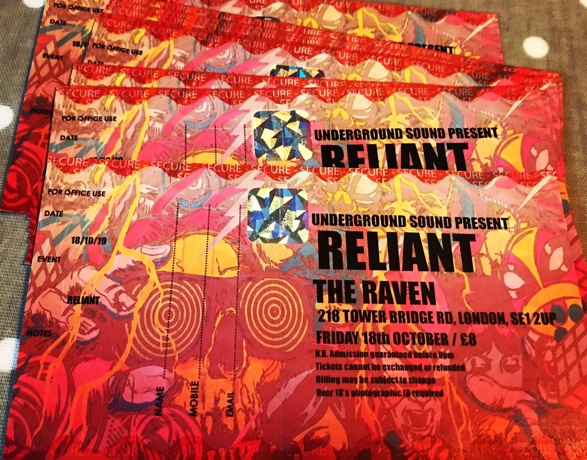 Loving these tickets!
@wearereliant are heading to London on Friday 18th October @raventowerbridge.
#TheRavenTowerBridge #TowerBridge #undergroundSoundsPresents #LiveMusic #LondonGig #GigTickets #Tickets #BandOnTheRoad
