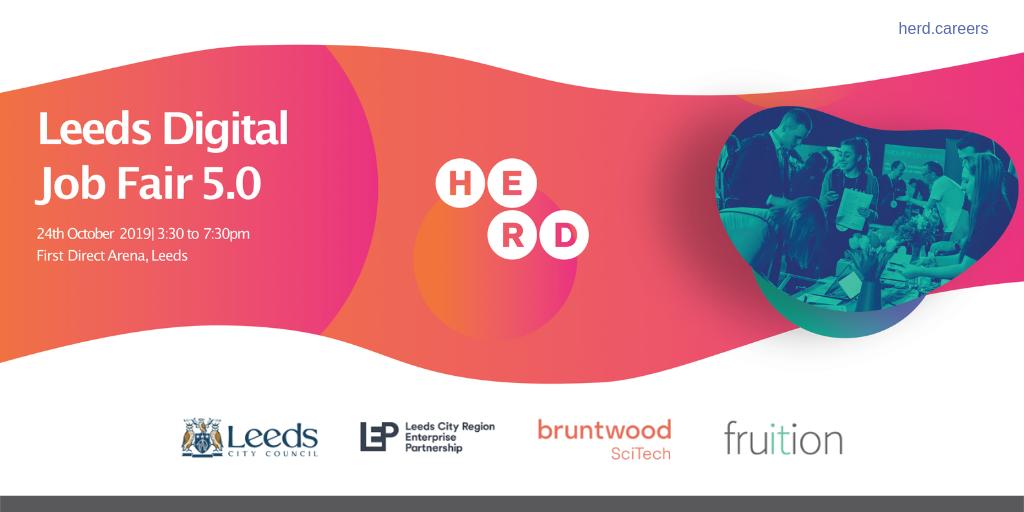 Tickets are now available to attend Leeds Digital Job Fair 5.0! 🎫
Date: 24th October 2019
Time: 3:30pm-7:30pm
Venue: Leeds First Direct Arena <a href="/fdarena/">first direct bank arena</a> 

Visit herd.careers to book your FREE space today.

#Jobseeker #Graduate #Techexpert