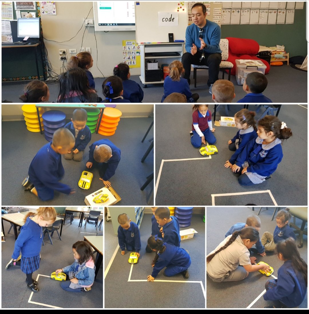 Thank you <a href="/KimTran1985/">Kim Tran</a> for coming to visit KM and showing us how to use the Probots. We had to use our sweaty brains to come up with different codes to make them work! <a href="/fairvaleps/">FairvalePS</a>  #kindergarten #Coding