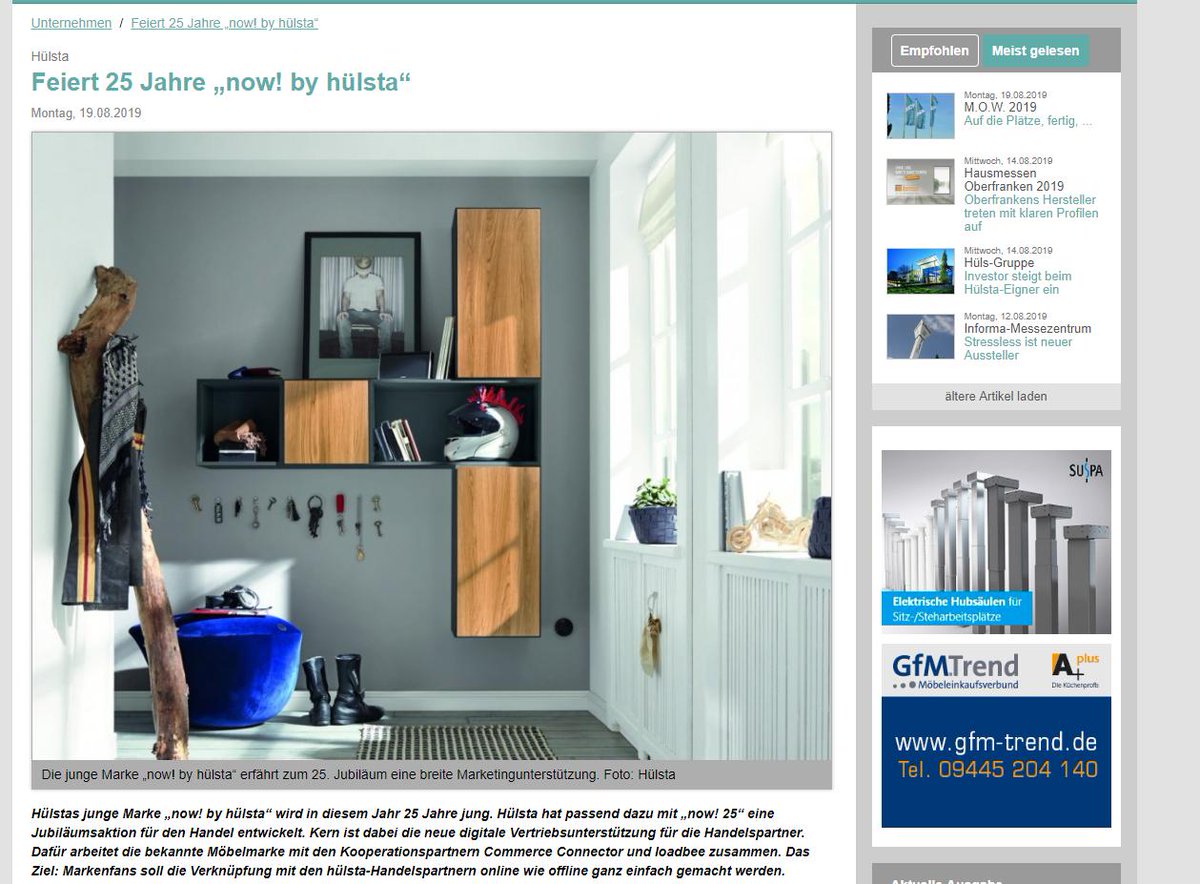 loadbee's tweet photo. Neuer Artikel im @moebelmarkt, gemeinsam mit @hülsta-werke Hüls GmbH & Co. KG! Wir freuen uns auf die weitere Zusammenarbeit :)
#möbel #loadbee #presse #ecommerce #möbelmarkt
https://t.co/1vbS4078aY https://t.co/IoRFEb1yal