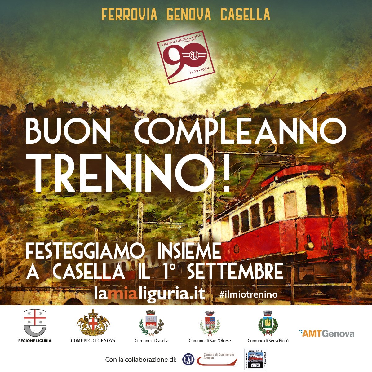 BUON COMPLEANNO TRENINO!
La Ferrovia Genova Casella compie 90 anni

Domenica 1 settembre grande festa tra musica, allegria e prodotti tipici. Una giornata storica a cui possono partecipare tutti, grandi e piccini

#ilmiotrenino #lamialiguria

➡️lamialiguria.it/it/component/c…