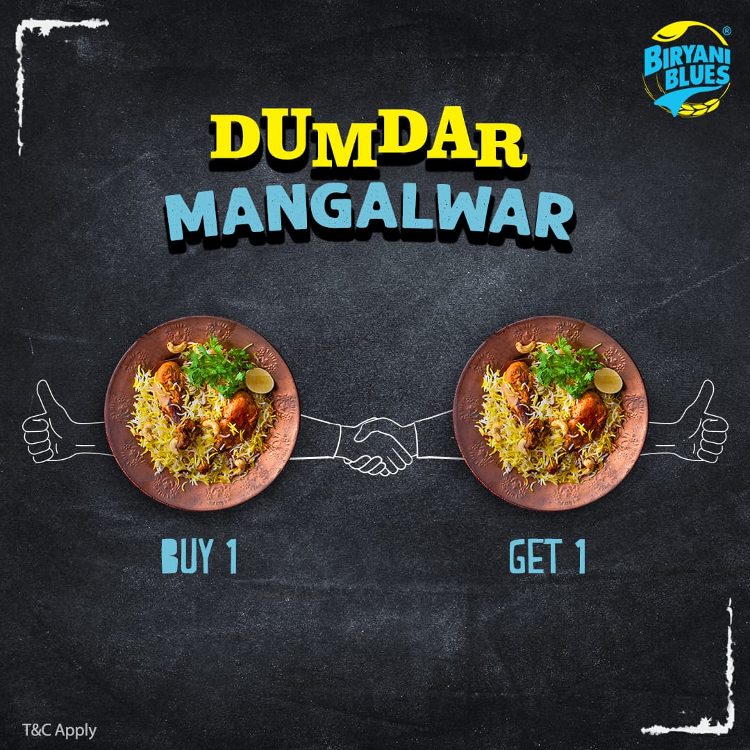 BiryaniBlues's tweet photo. Yet again, we make your Mangalwar Dumdar ! Pay for One and buy two on your favorite regular Veg and Chicken Biryani.
Use Code : BOGO
Order online at https://t.co/S102fpV9sn
Or call +918010801000

#biryani #food #TuesdayTreat #Buyonegetone #TuesdayThoughts #eatandrepeat https://t.co/clsRX5EM69