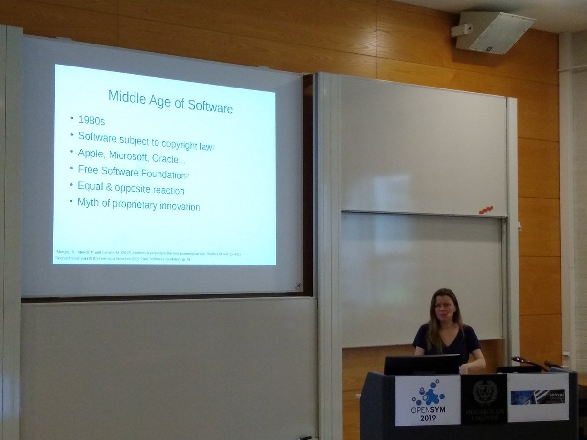 dirkriehle's tweet image. Allison Randell keynoting #opensym 2019 in Skoevde, Sweden