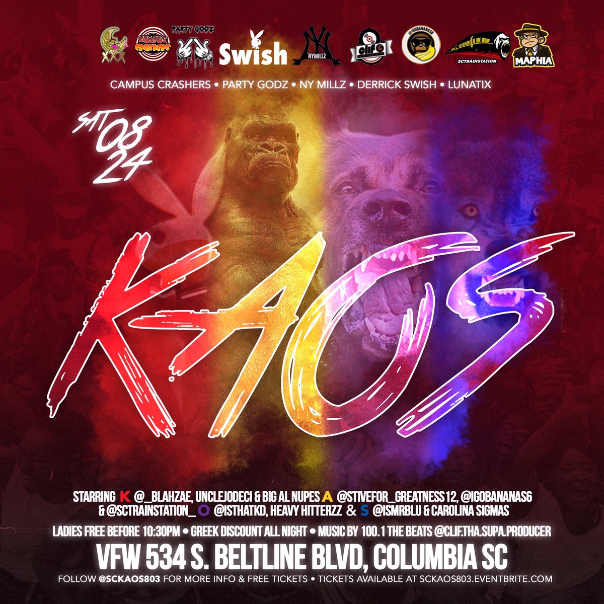 AUBC_Connect's tweet photo. 📅Saturday August 24
#SCKAOS803 🐰♦️🐵🍌🐶⚡️🐺🔹
📍VFW 534 S. Beltline Blvd Columbia, SC 
🎧Music by 100.1 The Beats @CLIF_GOT_BEATZ 
#BC23 #BC22 #BC21 #BC20 #AU23 #AU22 #AU21 #AU20 #USC23 #USC22 #USC21 #USC20 #SCSU #CU #FMU #CCU #WU #MOCO #VC #USCU #USCA #LU https://t.co/Yrkdw3IcQG
