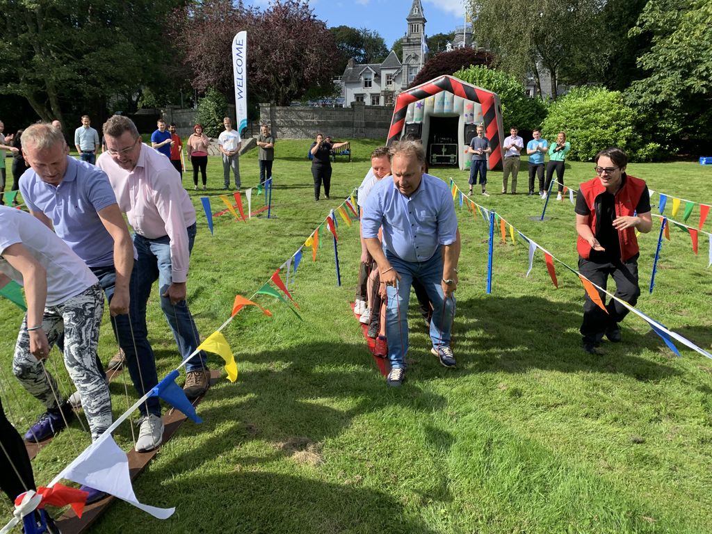 TeamChallengeCo's tweet photo. Great fun afternoon of our client's #ItsAKnockout at Woodbank in #Aberdeen! Looking forward to being back twice again this week for a #CrystalChallenge and #PressureZone team event! #BuildingBetterTeams https://t.co/yVdrRfjL1e