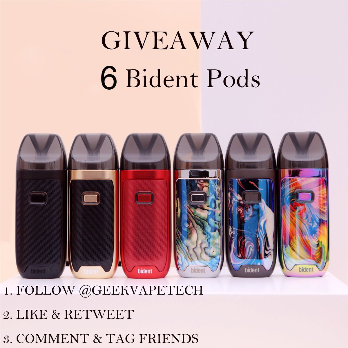 GeekvapeTech's tweet photo. #Giveaway Time 🥳 🤩 6 Winners!
Chance to win the #Bident Pod!
To Enter:
1. Follow @Geekvapetech & RT & Like
2. Tag your friends
3. Drop a comment to tell us which feature of the Bident Pod you like most
End date: Aug 23rd
Good luck to you all and Happy Vaping! 💨😎 https://t.co/LSvAIm7MZa