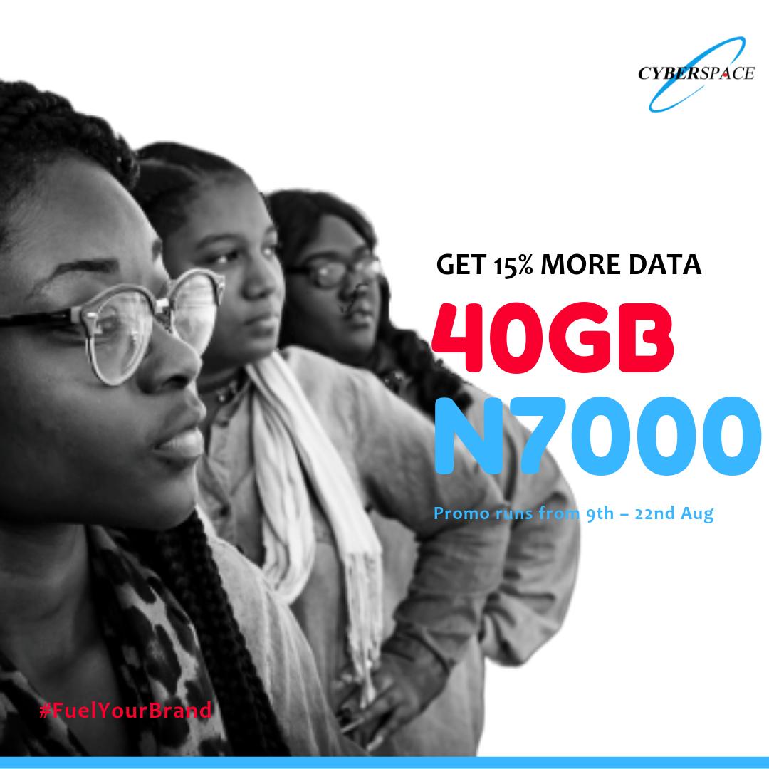 cyberspacegroup's tweet image. For every subscription or renewal(s) made between the 9th - 22nd of August, we would reward you with an additional 15% extra data!
.
Hurry now to our website for more details: cyberspace.net.ng
.
#freedata #connectivity #fuelyourbrand #beyondtheordinary #cyberspace