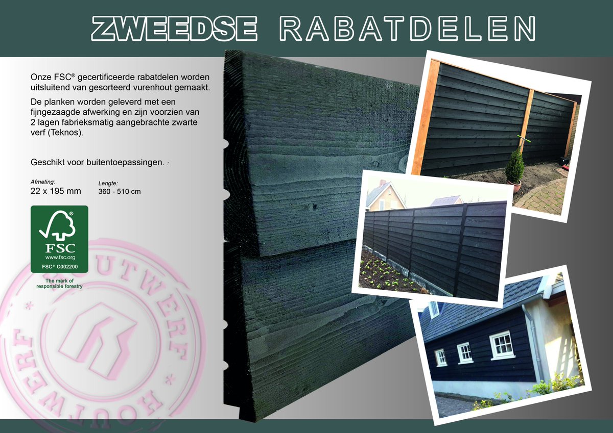 Zweedse Rabatdelen zwart voor schutting, tuinhuis en gevelbekleding. Op voorraad in twee verschillende lengtes. 

info: ow.ly/EjFZ50vroWO

contactformulier: ow.ly/CzGC50vroWN

#hout #houtwerf #zweedsrabat #rabat #schutting #tuinhuis #gevelbekleding