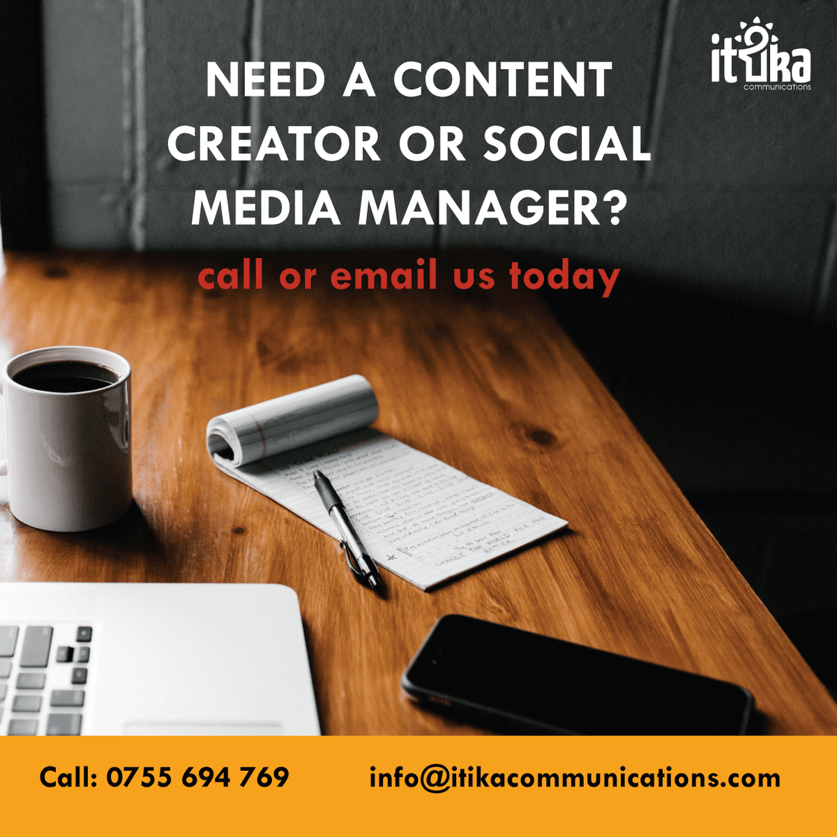 ItikaComm's tweet image. For digital marketing services look no further ....
dont hesitate to contact us fro content creation and 
social media management.
#contentmarketing #digitalmarketing #marketing #socialmediamarketing #socialmedia #seo #business #ikokazike