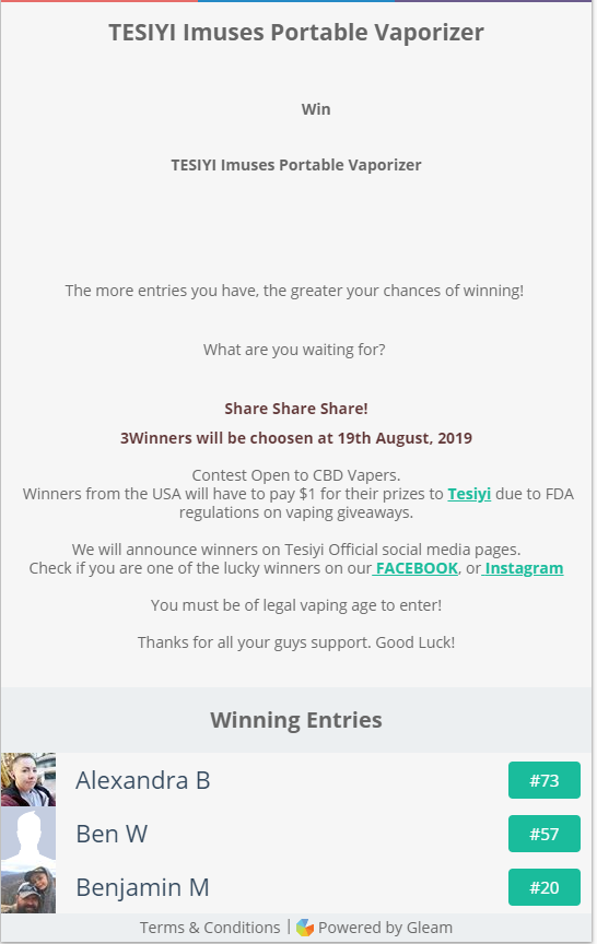 tesiyiofficial's tweet photo. Congratulations all winners, You guys will test the first batch #Imuses by Tesiyi in a few days. Enjoy it.
Check more giveaways by Tesiyi here >> https://t.co/hhY9h6ZfKr
#cbd #tesiyigiveaway #tesiyi https://t.co/e0VdVTcxww