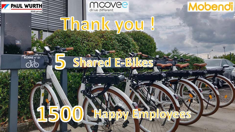 Thanks to <a href="/MooveeMobility/">Moovee Mobility</a> in Luxembourg, we were able to install 5 Shared E-Bikes for the employees of <a href="/Paul_Wurth/">Paul Wurth</a>!  

Grâce à <a href="/MooveeMobility/">Moovee Mobility</a>, nous avons installé une station de 5 vélos électriques partagés pour les employés de <a href="/Paul_Wurth/">Paul Wurth</a>!

Un projet ? mobendi.com