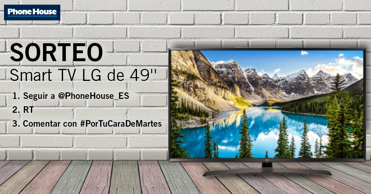 PhoneHouse_Es's tweet photo. ¡Celebramos los 🙌 OH HAPPY DAYS 🙌 con #SORTEO ! 

Para ganar una 📺🧠 SMART TV LG de 49'':

1⃣Sigue a @PhoneHouse_Es 
2⃣RT
3⃣Di con #PorTuCaraDeMartes qué serie o peli te gustaría devorar en ella 🍿

(A más tuits, más posibilidades)

SUERTEEEE 🤞

Bases: https://t.co/6HoJXK35Ko https://t.co/w3wxnkKkSx