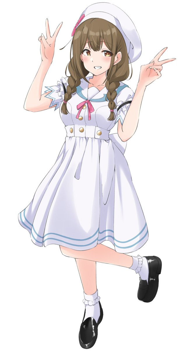 kuwayama chiyuki 1girl braid solo twin braids dress hat v  illustration images