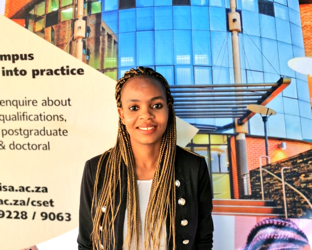 UnisaCSET's tweet photo. Let say hello to Nomcebo Khumalo a PhD candidate at #NanoWS @unisa, focusing on membranes for carbon dioxide capture from flue gas. #excellency #WomenInSTEM
#CSETWomen #CelebratingOurWomen #Womandla #WomensMonth2019 https://t.co/uDqw4zff1B