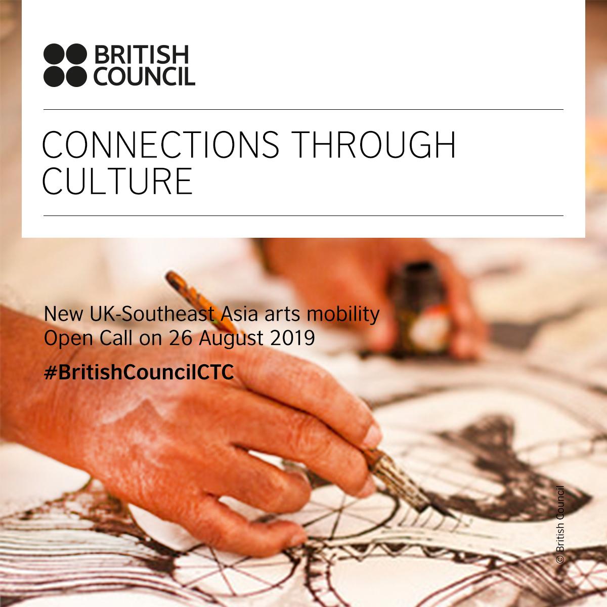 We are launching our #Artsmobility programme on 26 August! Connections Through Culture is a new programme providing mobility grants for exciting arts opportunities in the UK and selected countries in Southeast Asia. 

#BritishCouncilCTC #UKarts #SoutheastAsiaArts #ArtsMobility
