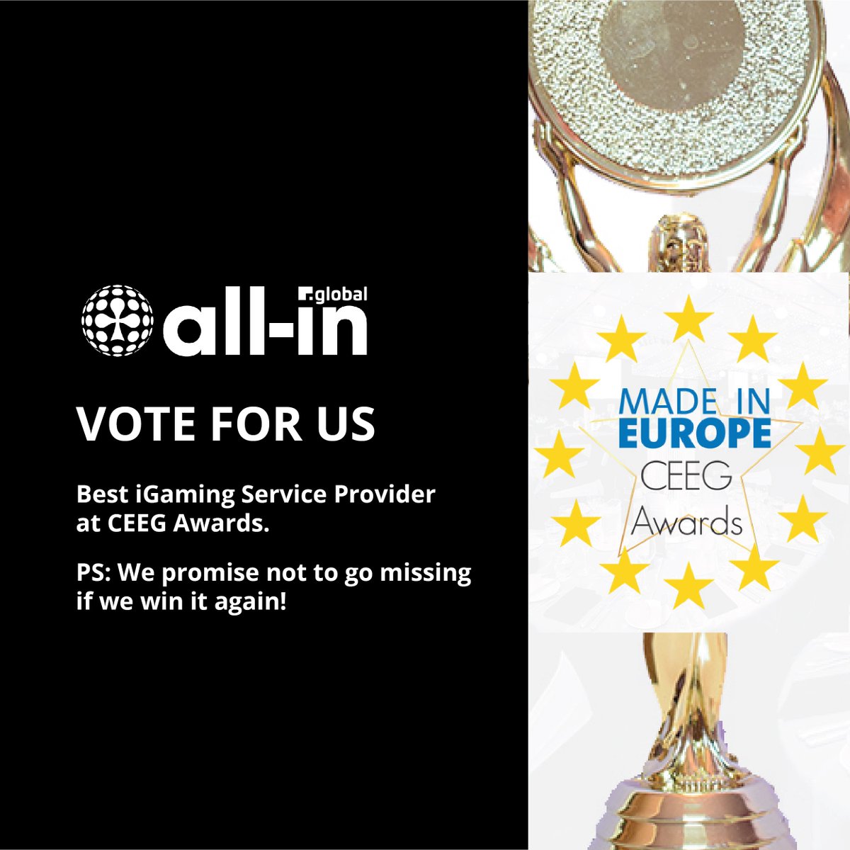 All_in_Global's tweet photo. Are we your favorite iGaming service provider?
Please vote for us 😇 to become a finalist in the Best iGaming Service Provider.
👉 https://t.co/yAeqQtVQLq
#languagesolutions #allinglobal #ceegawards #aroundtheworld #igaming https://t.co/MXlvI3rNaB