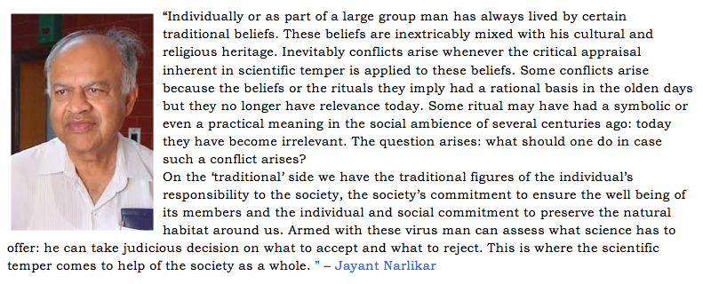 Astrophysicist of repute, Jayant Narlikar, talks of how scientific temper can resolve some conflicts that arise in society today. (7/n)
