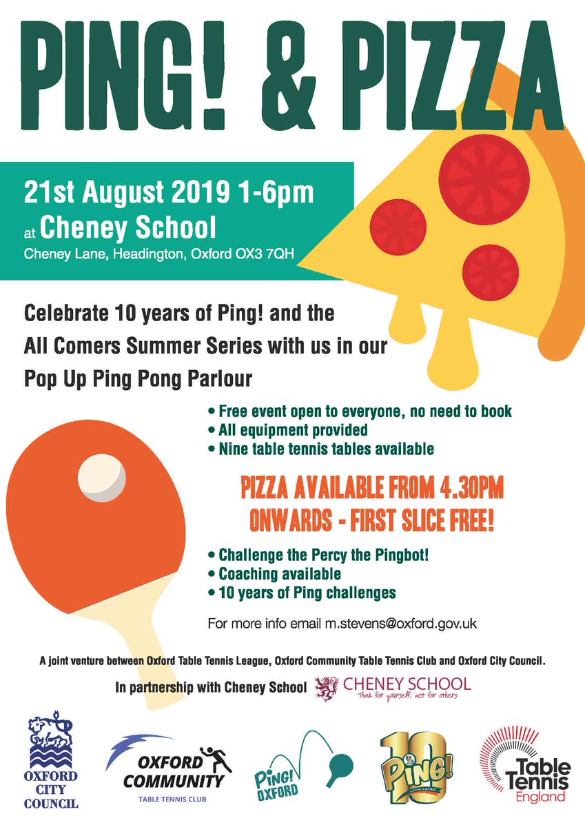 Free table tennis <a href="/Cheney_School/">Cheney School</a> this Wed afternoon, come and join us @activeoxon @TableTennisSW