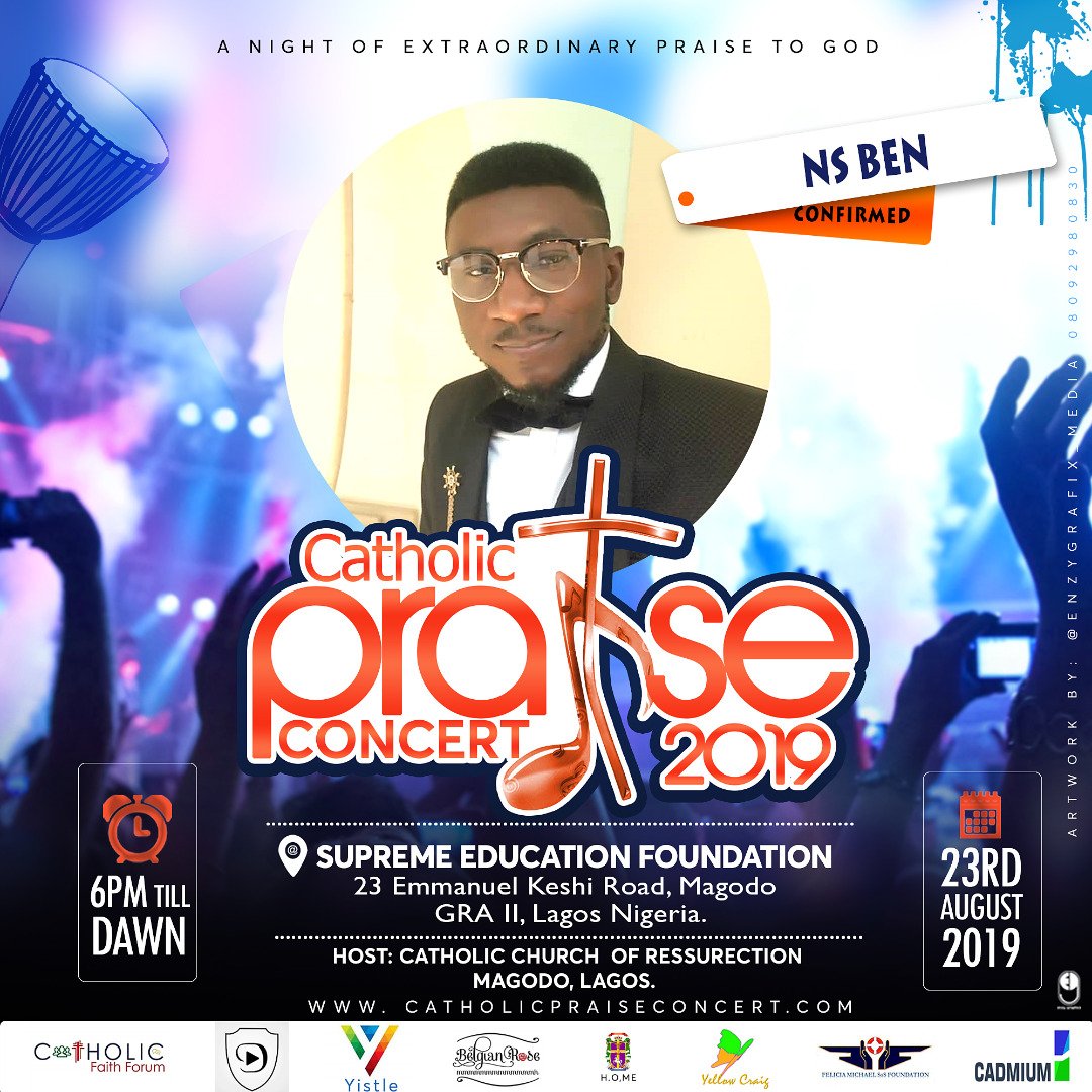 extrapraise's tweet photo. Meet one of our official performers of the Night #NsBen
Join us as we build up to the First and Only Catholic Themed Praise Concert in Nigeria and we dare say Africa.
Follow @Catholicpraiseconcert on all social media
Proudly supported by @yistleapp
@belgianrosecafe
#yellowcraig https://t.co/TaTfyI6WOp