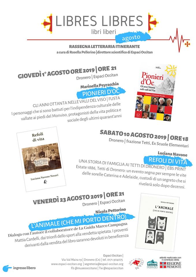 EspaciOccitan's tweet photo. Venerdì #23agosto all'Espaci #occitan di #Dronero per #libreslibres presentazione de L'animale che mi porto dentro di Nicola Pettorino. Ingresso libero! https://t.co/W2qsIFoPID