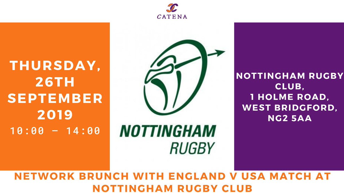 CatenaNetwork's tweet image. Why not come and experience the relaxed networking with #CatenaNetwork before joining the Nottingham Rugby players, coaching staff to cheer on England vs USA albeit on screen!

Full details and tickets: eventbrite.co.uk/e/network-brun…

#NottinghamEvents #NottinghamNetworking