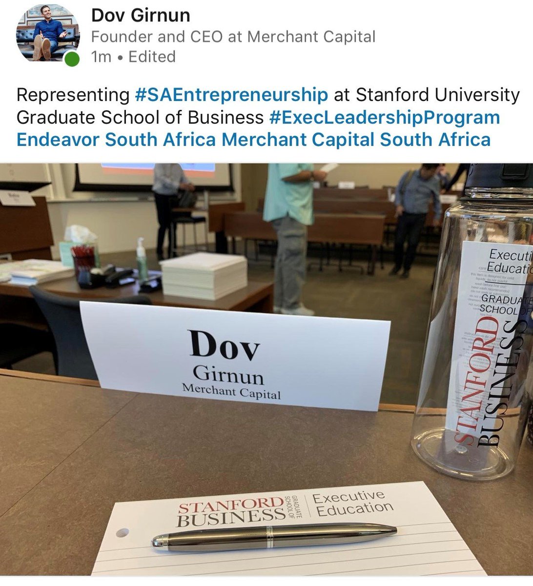 This is sometimes what it's all about! Pretty cool to see one of our clients doing great things on the biggest of stages. <a href="/DGirnun/">dov girnun</a> from <a href="/MerchantCap/">Merchant Capital</a> is today at Stanford University Graduate School of Business representing for #SAEntrepreneurship 💪