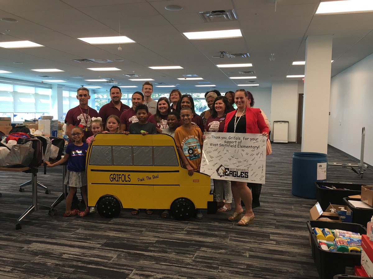smithfield_west's tweet photo. What a wonderful day! Grifols is a proud sponsor of WSE through Pack the Bus. We can not thank you enough! It was so moving to visit with the staff as they helped support us this school year. #wsetogether https://t.co/igSP40ZFLq