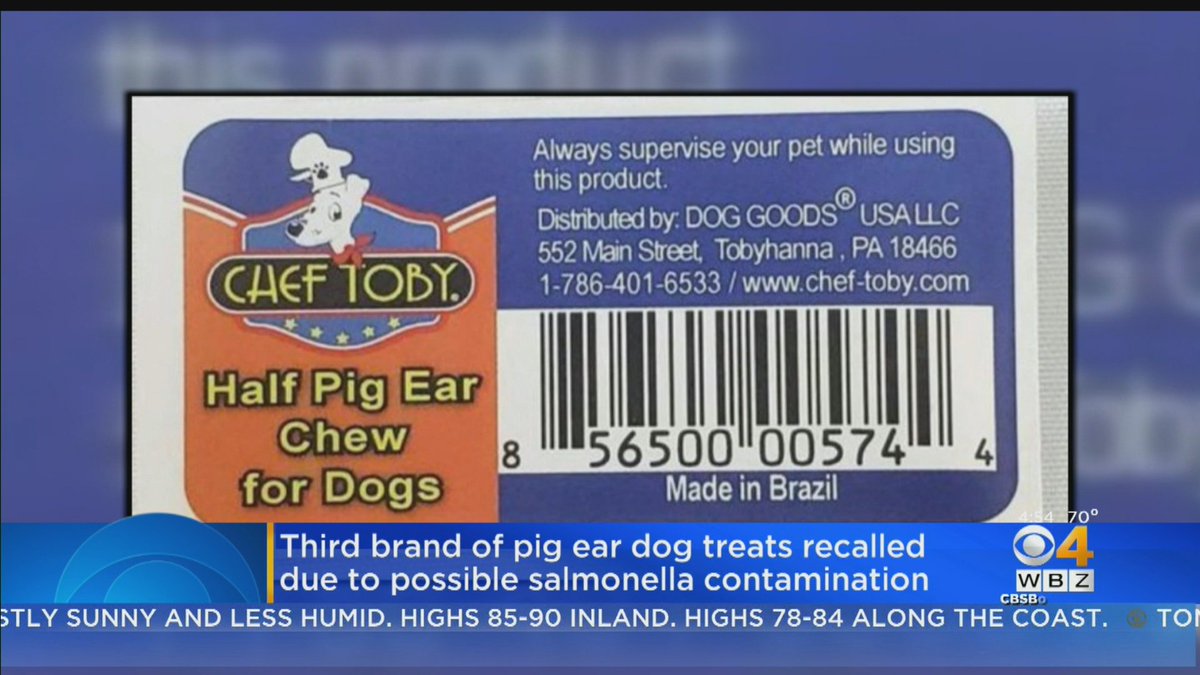 KateMerrill's tweet photo. 🚨 Attention Dog Owners!
Another #PigEar treat recall.
#ChefToby Pig Ears could make you and your dog sick. https://t.co/Mpi1B2LNEX