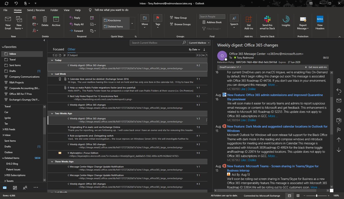 Tony Redmond On Twitter Office365 Outlook For Office365 Now Boasts Dark Mode Aka The Office Black Theme After Using Dark Mode For A Day Or So I M Not Sure Outlook Benefits From