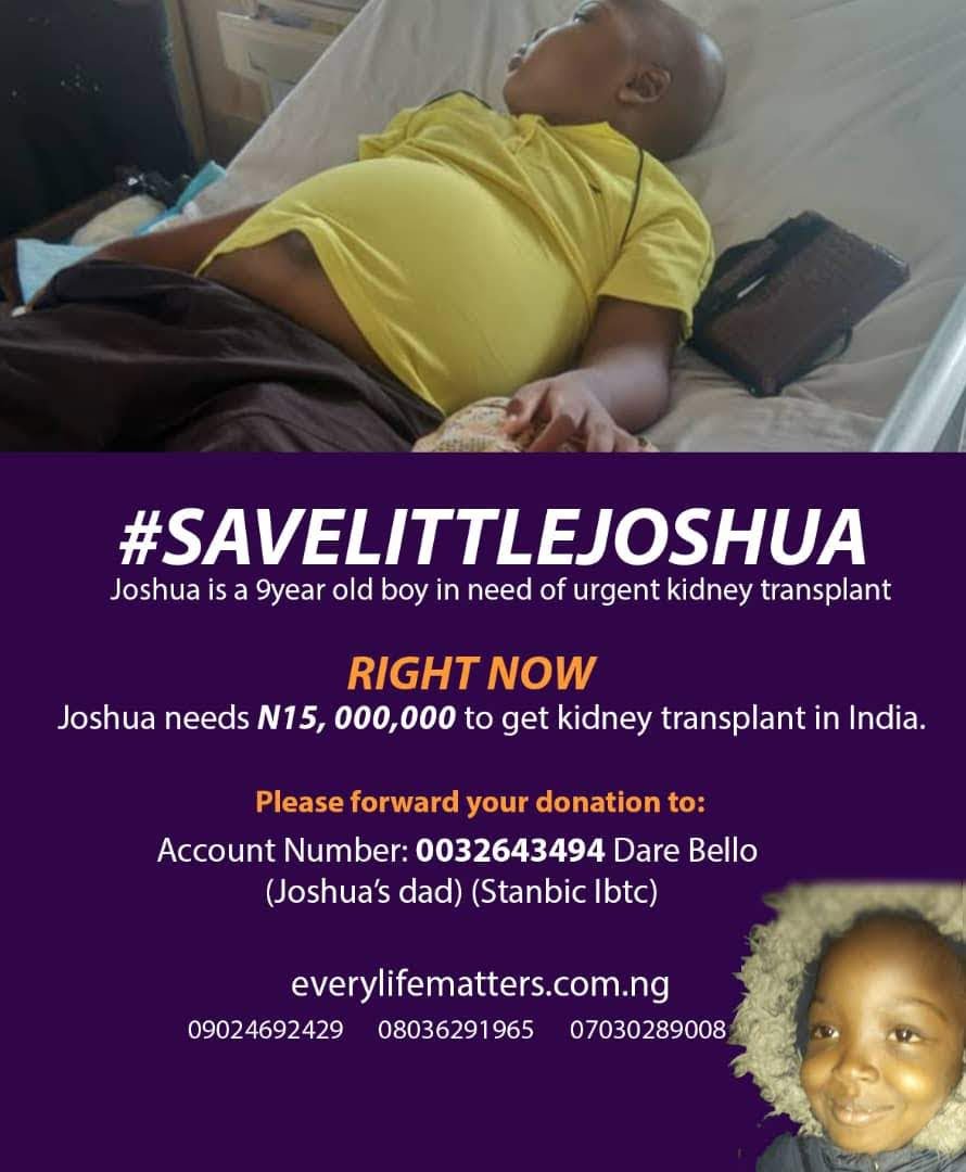 loladeofficial's tweet photo. 15 million Naira is not a huge sum of money when many people are involved. Your 1k, 1.5k 2k can go a long way in helping to #SaveLittleJoshua 
Name: Dare Bello (Joshua's Dad) 
Account No: 0032643494
Bank: Stambic IBTC.

Please RT &amp; tag people! https://t.co/L5aaQITQPV https://t.co/QMuerLuvSd